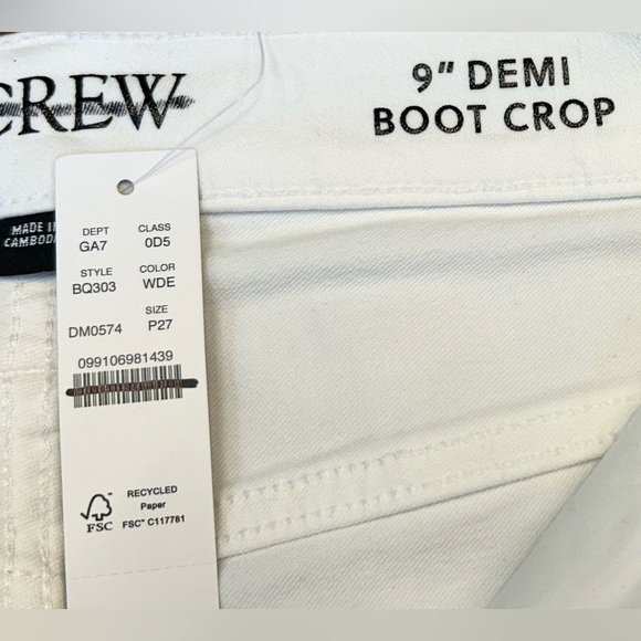 NWT J. Crew 9" Demi-Boot Crop Jean with Raw Hem in White Wash, Size 27P - Picture 12 of 16